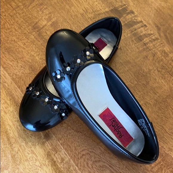 Black balerinas/ dress shoes with flowers for girl - Picture 2 of 5